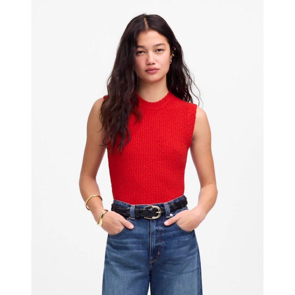 Madewell Womens Size XS‎ Sleeveless Bouclé-Knit Sweater Tank Top Cerise $68 177